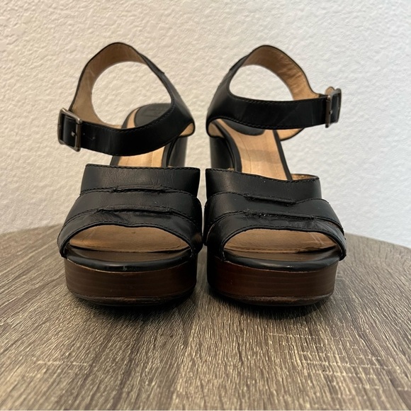 Frye Alexa Seam 2 Piece Black Brown Leather Platform Wedge Sandal Heels- Size 9 - Picture 4 of 16